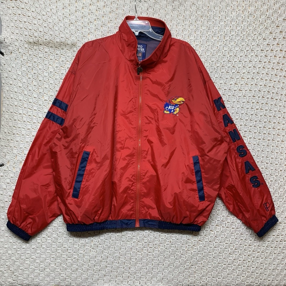 Vtg90 Kansas University JayHawks Jacket 2XL Windbreaker Pro Layer Red Embroidery